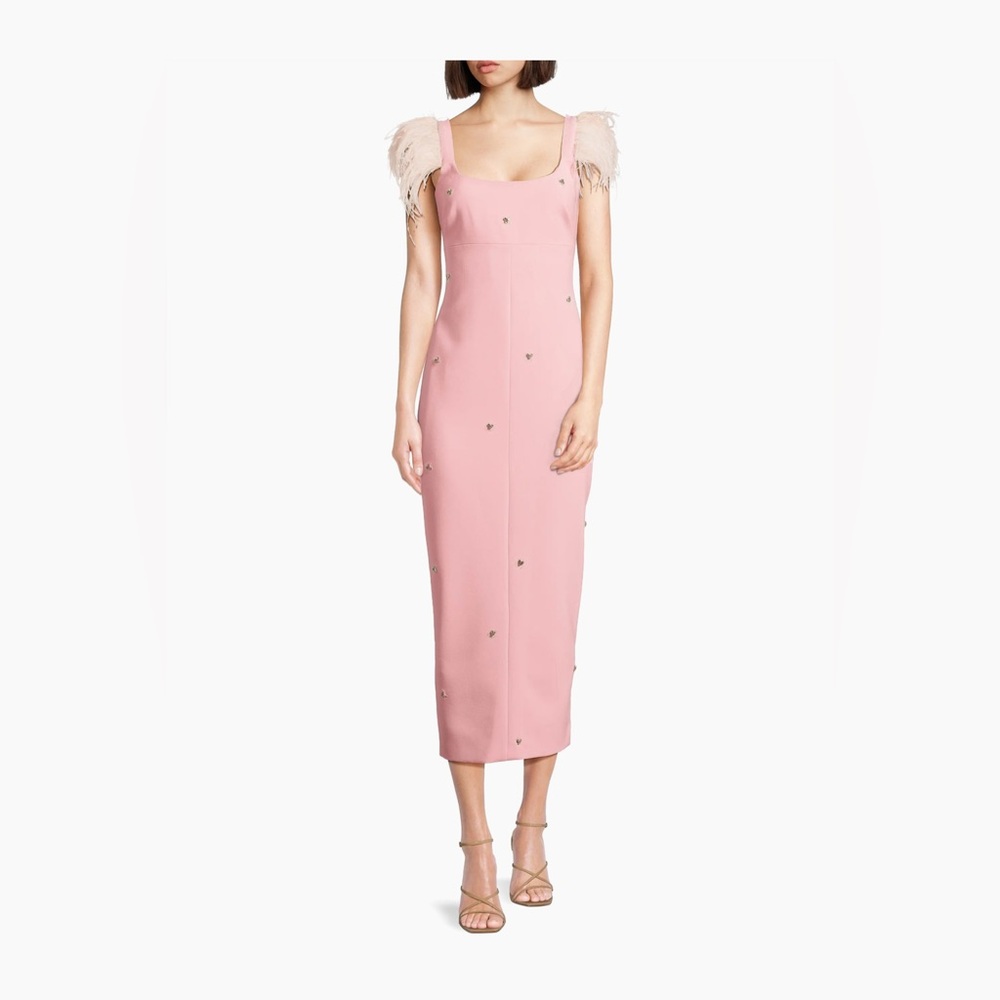 Likely Cameron Ostrich Feather-Trimmed Midi-Dress in rose shadow - Picture 2 of 15